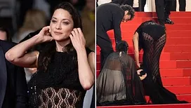 Panique au festival de Cannes : en robe transparente, Marion Cotillard frôle la chute en montant les marches (photos)